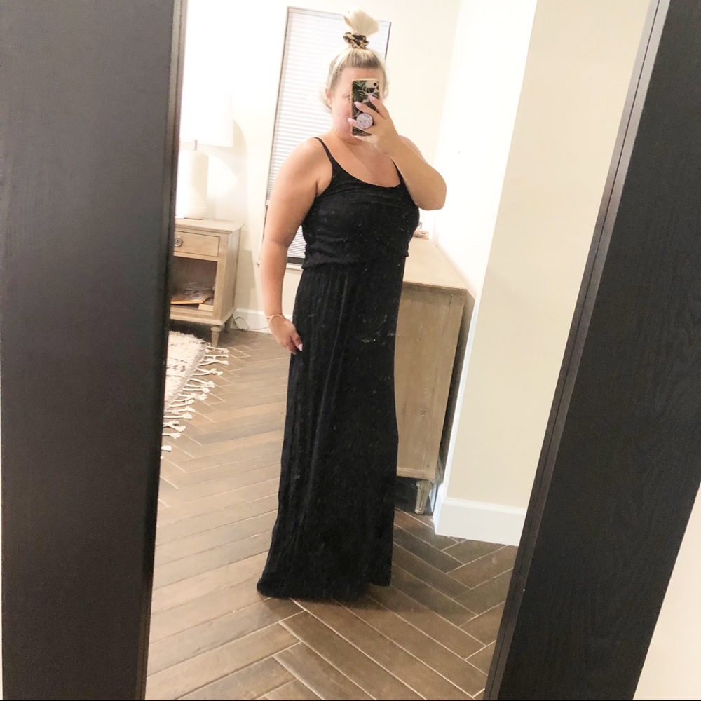 Black Stretch Midi Maxi Beach Casual Coverup Dress - Picture 2 of 6